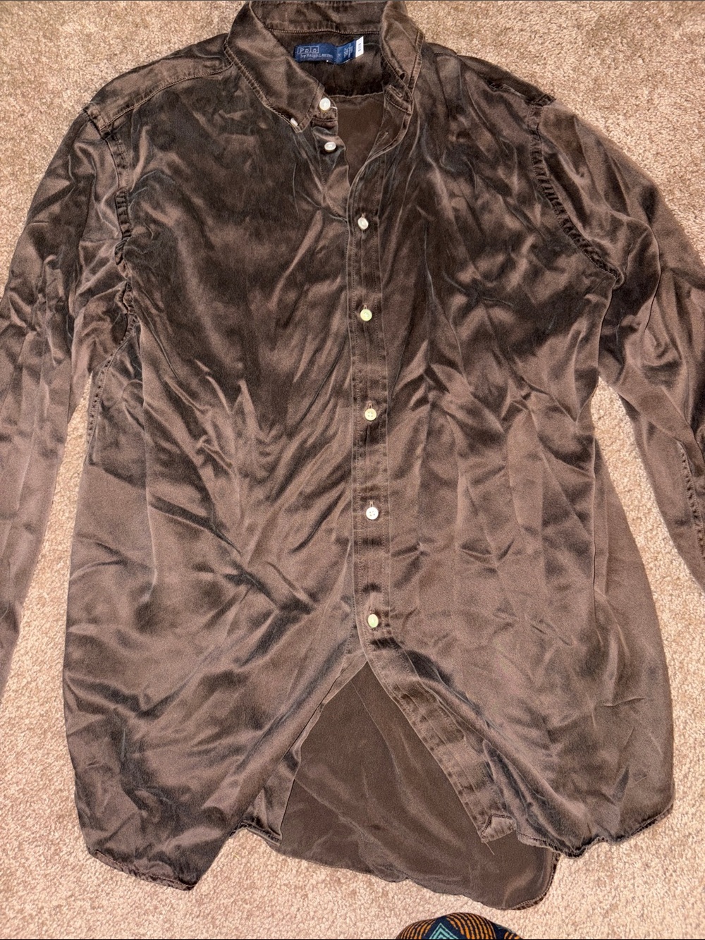 Polo by Ralph Lauren Brown Silky Button-Down Shirt